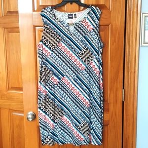 * Rafaella Multicolor Geometric Midi Dress with Gold Accent, Size 2X, Like New